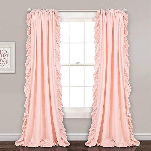 Lush Decor Reyna Ruffle Window Curtain Set for Living Room Dining Room Bedroom 54 W x 84 L, Blush Pink