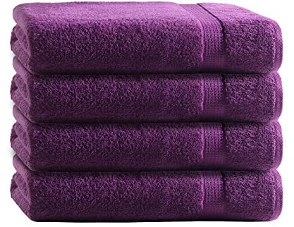 Class Home Collection Frottee Gästetücher 30x50 cm – 4er Set Gästetuch – Besonders weiche & saugfähige Gästetücher aus 100% Baumwolle mit Aufhänger – Aubergine