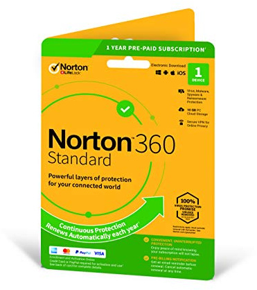 Norton 360 Standard 2023, Antivirus software for 1 Device and 1-year subscription with automatic renewal, Includes Secure VPN and Password Manager, PC/Mac/iOS/Android, Activation Code by Post
