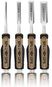 Spec Ops Tools Wood Chisel Set with High-Carbon Steel Blades, Shock-Absorbing Grip, 4-Piece, 3% Donated to Veterans