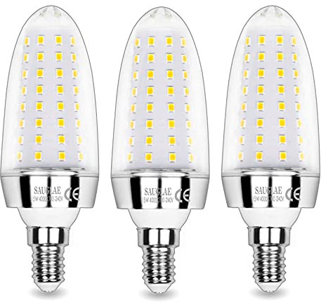 SAUGLAE Lampadine LED da 15W, 120W Lampadine a Incandescenza Equivalenti, Bianco Naturale 4000K, 1700Lm, E14 Piccola Vite Edison, 3 Pezzi