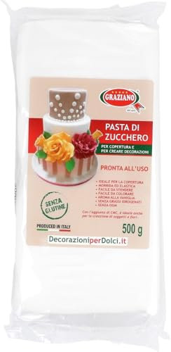 Graziano, Pasta di Zucchero Bianca, Pasta Morbida ed Elastica Perfetta per la Copertura della Torta, Facile da Stendere e da Colorare, Senza Glutine e Senza Grassi Idrogenati, 500 g