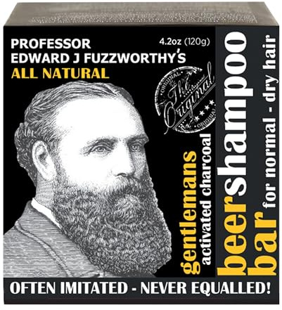 Professor Fuzzworthy's Gentlemen's Activated Charcoal & Beer Beard Hair Shampoo Bar for Normal, Dry, Oily Hair, 4.2 Ounce
