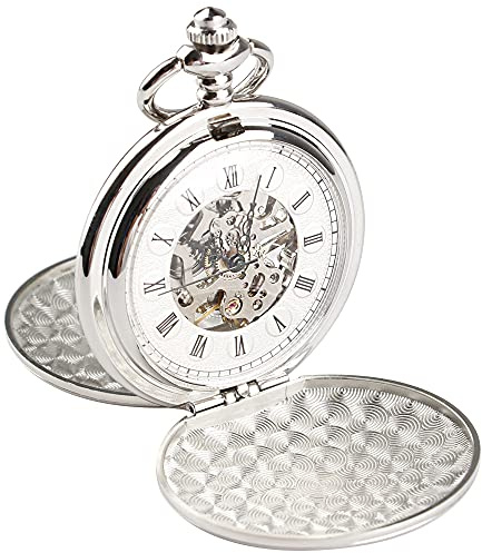 Tiong Double Hunter Mechanical Pocket Watch Full Luxury Silver Color Men Women Stylish Retro FOB Hand Wind Groom Groomsmen Wedding Pocket Watches Gift with Box