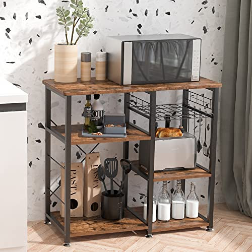 SogesHome Küchenregal Bäcker Regal Standregal 3 Ablage Halter Küchen regallagerung Küchenwagen Servier,Schwarz 90 * 40 * 83 cm,W5S-FG-SH