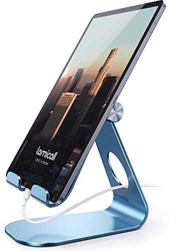Lamicall Tablet Stand, Adjustable Tablet Holder - Desktop Stand Dock Holder Gifts Compatible with 4-13 Tablets Such as iPad Pro 11, 9.7, 10.5, 12.9 Air Mini, Kindle, Tab, iPhone Air 17 Pro Max, Blue