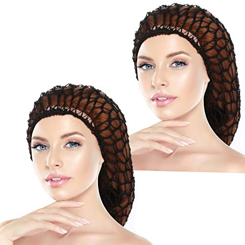 WLLHYF 2 Pezzi Rete Capelli Rayon Knit Snood Cappello Crochet Capelli Wraps Sleep cap Morbido Grande Copertura Capelli per Donne Ragazze Capelli Lunghi Lisci Ricci