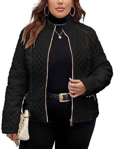 Geschallino Chaqueta Ligera Acolchada para Mujer Talla Grande Abrigo Corto Acolchado con Bolsillos 087PLUS Negro 3XL