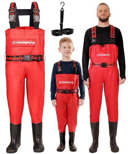 DaddyGoFish bröstvadare för barn och vuxna, fiske och jakt vadare med en ficka och en vadarhängare