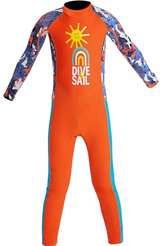 Maeau - Boys Swimming Costume Kids Wetsuit Girls One Piece Swimsuit Sun Protection Diving Suit Back Zip Rash Guard Swimwear UPF 50 Surfing Water Sport Orange