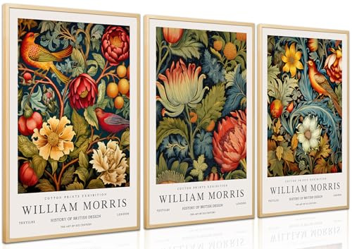 AKWISH William Morris Wall Art Set of 3 - Vintage Animal Botanical Flower Paintings Wall Decor, Canvas Wall Aesthetics for Living Room Bedroom Office Decor 12x16in Posters