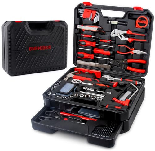 BINGCOBBER 427PCS Kit d'outils de réparation généraux de maison, Ensemble d'outils de réparation la maison/automobile, Boite a Outils Professionnel,Malette outils avec jeu de Tournevis, Marteau, Pince