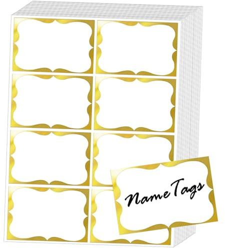 Gold Foil Name Tags Stickers, 3.5 x 2.25 Adhesive Sticky Name Tags Gift Labels for Class Union, Conference, Family Gatherings, 200PC (Gold)