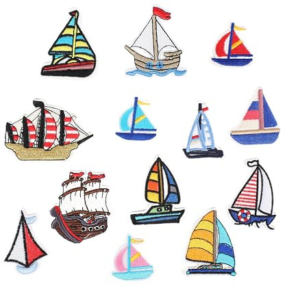 13 toppe termoadesive colorate, da 2,5 a 7,6 cm, da cucire o applicare con ferro da stiro, a forma di barca a vela, toppe ricamate per abbigliamento, tessuto, giacche, jeans, riparazioni, decorazioni