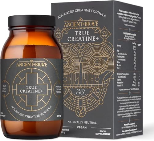 Ancient + Brave - True Creatine+ 180 g - Creatina Monoidrato in Polvere - Creatina Micronizzata al 100% - Prestazioni, Crescita e Recupero Muscolare, Funzione Cognitiva e Benessere Generale