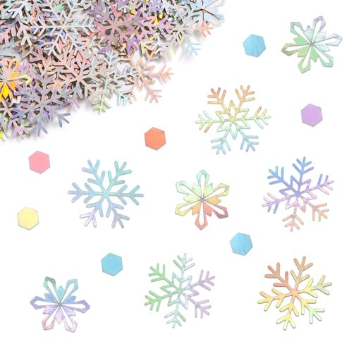 BETESSIN Schneeflocken Deko Bunt - 240 Stück Schneeflocken Konfetti aus Papier - Weihnachtsdeko Tisch - Streudeko Weihnachten Basteln - Tischdeko für Winter und Weihnachten