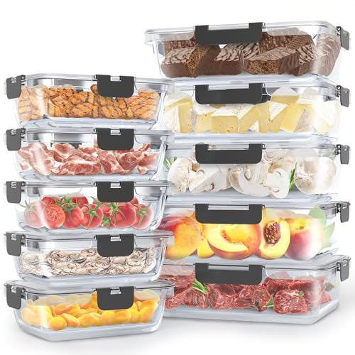 Avalo Glas Frischhaltedosen met Deckel - Meal Prep Trays - Glasbehälter mit Deckel Glas - Vorratsdosen Set - 10 Stück 1060ml / 370ml