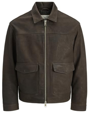 JACK & JONES Leather Jkt Jprcclewis-Giacca in Pelle, Marrone Cioccolato, S Uomo