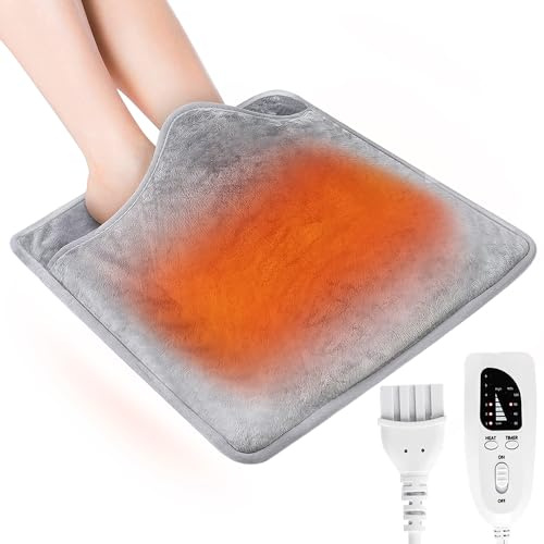Rppiup Electric Foot Warmer, Double-Sided Heating Foot Warmer with 6 Heat Levels 4 Timers, Auto Shut Off Fast Heating Washable Pad Cushion Feet Warmers for Women Men, for Foot, Back & Full Body(40x40)
