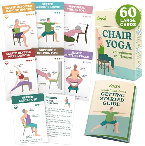 60 Chair Yoga Exercises – Gentle Workouts for Flexibility, Balance & Strength – Big 4″ x 6″ Cards with Step-by-Step Large-Text Instructions – Guidebook & 10 Pre-Made Routines for Seniors & Beginners
