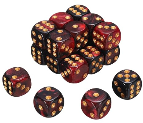 QUARKZMAN 20 st 6 sidor standardtärningar, 2 färger 16 mm akryl D6 mini polyhedral pärla mönster spel tärningsset för bordsspel, röd och svart/guldpunkt