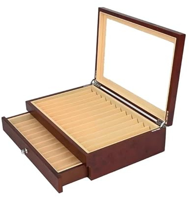 Lack trä reservoarpenna display organiserare box samlare 12/23/34/78 spår (mörkröd-23 pennor)