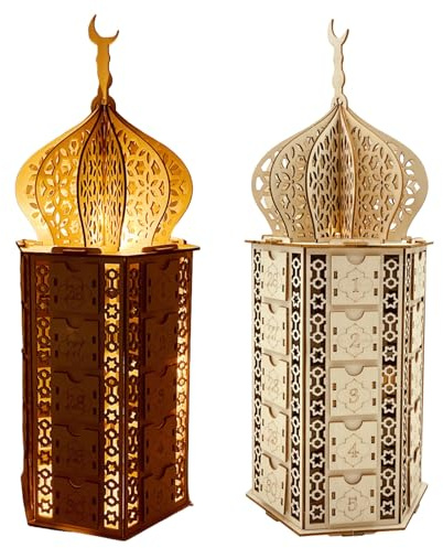 Calendario de Adviento - Pantalla con luz de estrella lunar de madera, decoración de cuenta regresiva del cajón | de regalo para fiestas de mesa, oficinas domésticas