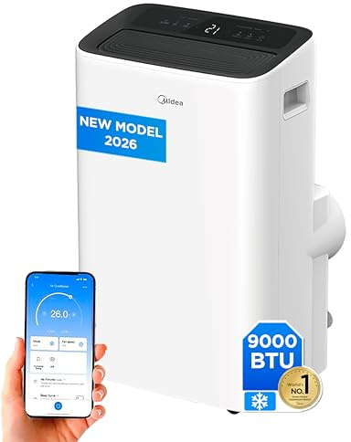 MIDEA Climatiseur Mobile Silencieux 9000 BTU avec Évacuation | 4 en 1: Climatisation, Ventilation, Déshumidification, Sleep | Clim Portable avec Contrôle App & Télécommande | Kit de Fenêtre Inclus