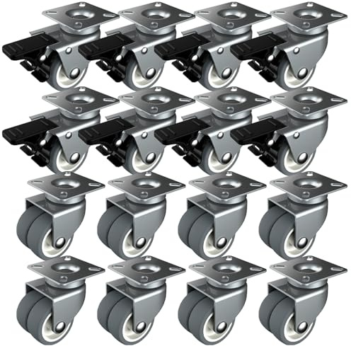 Ruedas Giratorias 50 mm - Ruedas para muebles pesados - Capacidad máxima de carga 400 kg por 4 - Lote de 16 (8 con freno y 8 sin freno)