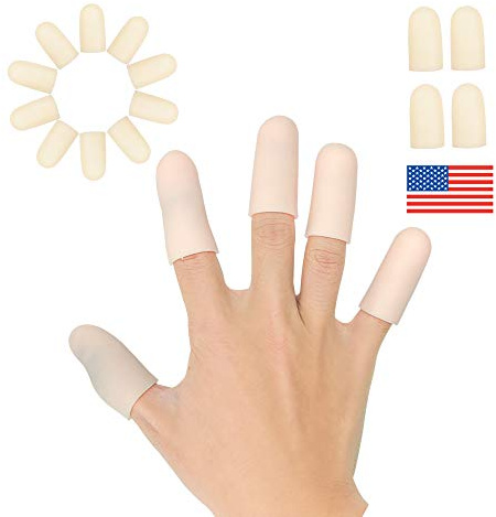 Gel Finger Cots, Finger Protector Support(14 PCS) NEW MATERIAL Finger Sleeves Great for Trigger Finger, Hand Eczema, Finger Cracking, Finger Arthritis and More. (Beige, Short)