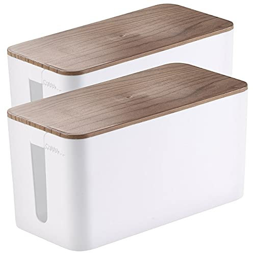 Callstel Box für Steckdosenleiste: 2er-Set Kabelboxen klein, 23 x 11,5 x 12 cm, Nussbaum-Holzoptik (Steckdosenleiste-Kabeldose, Kabel-Aufbewahrungssysteme, Verlängerungskabel)