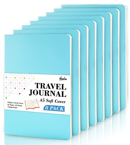 Feela 8 Carnet Souple A5, Carnets de Notes A5 à Couverture Souple, Page Ligné, Cahier de Note pour Bureau Ecole Affaires Fournitures Scolaires pour Prise de Notes Ecriture Notebook, 21x14cm,Bleu Clair