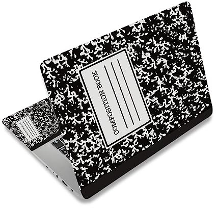 Laptop Skin Sticker Decal,12 13 13.3 14 15 15.4 15.6 inch Laptop Vinyl Skin Sticker Cover Art Protector Notebook PC (2 Wrist Pad Skins Included), Decorative Waterproof, Black Composition Book