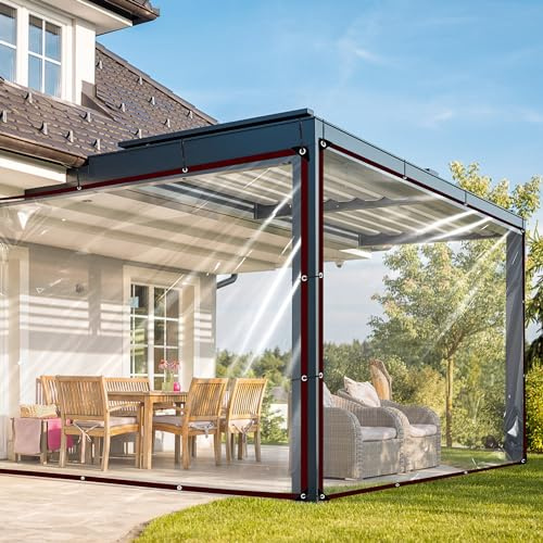 WLBXDRZK Telone trasparente con occhielli, 4 x 4 m, impermeabile, trasparente, per esterni, protezione invernale, per terrazze, terrazze, telo per finestre, pergolato