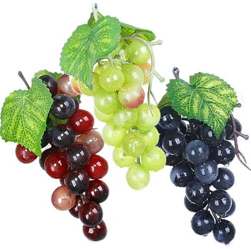 Eiarrnp 3 mazzi di uva artificiale da frutta finta decorativa, uva finta realistica, in plastica, per casa, cucina, feste, decorazione per casa, casa, cucina, feste, frutta artificiale
