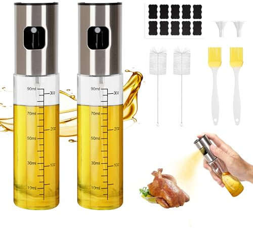 Behiruch 2 Stück Ölsprüher für Speiseöl, Glas 2x100 ml Öl Sprühflasche, Ölspray zum Kochen, Oil Sprayer Olivenöl Spray, Öl Sprüher für Heißluftfritteuse, Airfryer
