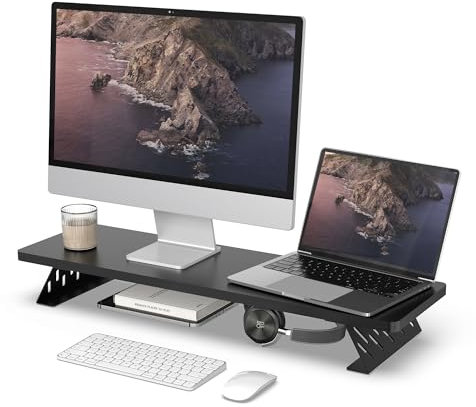 Fenge Dual Monitorständer mit Modernen Metallfüßen Multifunktionaler Bildschirmständer für Computer/PC/Laptop/TV 80x23,5x10cm Tragfähigkeit 25KG Schwarz