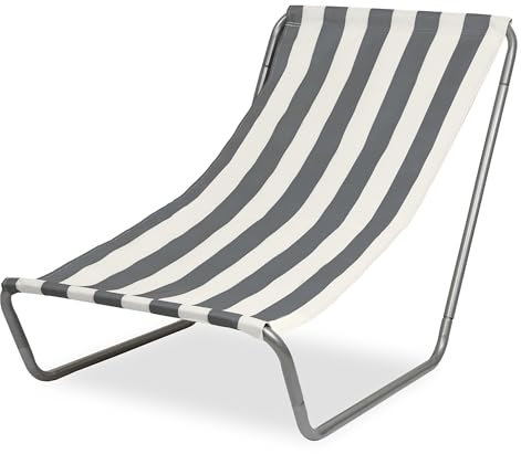 FEBE Sonnenliege Strandliege Liegestuhl Garteliege Grau/Beige Kompakter Strandstuhl mit Tragetasche für Garten Pool und kleinen Balkon Textilgewebe