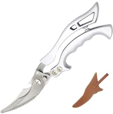 Ciseaux à volaille, ciseaux de cuisine tranchants avec poignées en métal pour poulet, volaille, viande, ciseaux à os en acier inoxydable avec étui