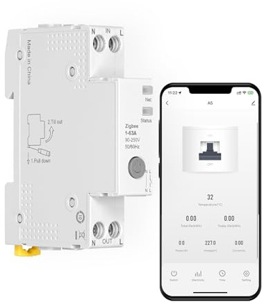 MOES Smart Zigbee Zeitschaltuhr Hutschiene 1P+N 16A 25A 40A 63A mit Metering, Wlan Schalter (Zigbee-Gateway erforderlich), kompatibel mit Alexa & Google Home, Überstrom-/Überspannungsschutz
