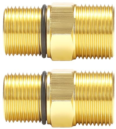 EZALOR Water Outlet Fitting Pressure Washer Pump Parts, M20 Male to M22 Male Water Outlet Connector for Axial Cam Power Washer Pumps, Replacement for Simpson Cleaning 7110264, Gold, 2 Pack
