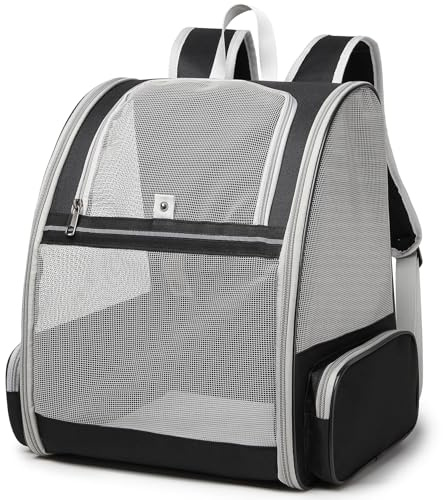 Mochila para gatos y perros, caja de transporte transpirable, para pasear o hacer senderismo, bolsa ligera y elegante con bolsa de almacenamiento, mochila transpirable en gris, el mejor regalo para