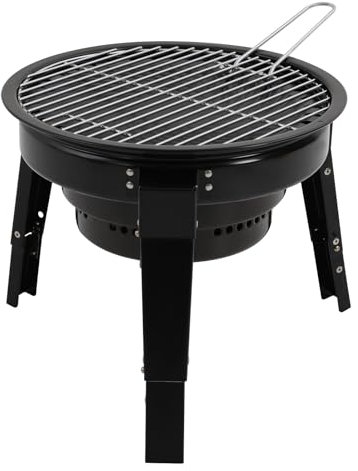 Dreibeinige Holzkohlegrill, Tragbarer Barbecue Grill mit Grillnetz Grillpfanne Ascheauffangschale, Zerlegbar, Schwarz