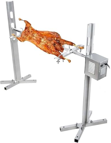 vnmudzeo Elektrischer Grillspieß, 114 cm, 100 Kg Tragkraft, Edelstahl-Schweinegrill, HöHenverstellbar Von 38 Bis 62 cm