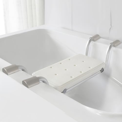 Sedile per vasca da bagno sicuro per anziani con cuscino in silicone antiscivolo – Panca doccia regolabile in 2 posizioni, robusto telaio in alluminio – protegge la superficie della vasca da bagno