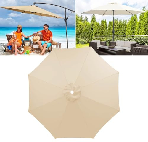 Toldo De Repuesto Para Sombrilla De Patio, Ø2.5m/2.7m/3m 6 /8 Varillas Impermeable Cubierta De Sombrilla De Tela De Paraguas Recambio, Fácil De Instalar, Para Jardín, Piscina, Terrazas(Beige,3M/8Ribs)