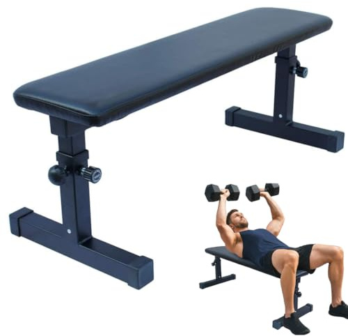 Trendi Flat Weight Bench, Utility Workout Adjustable Height Weight Bench Press with Thick Cushion & Anti-slip Foot Pads, Compact Strength Training for Exercise & Fitness, Home/Gym Easy Assembly