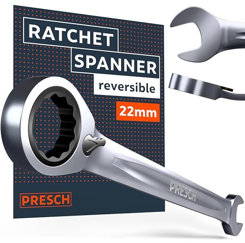 PRESCH Ratchet Spanner Reversible 22mm – Minimal Return Angle (3°, 120 Teeth) – 15° Offset for Tight Spaces – Precision-machined, Durable Ring Spanner - Metric Wrench