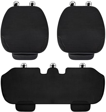 Luxvara Juego de 3 Fundas de Asiento de Algodón-Lino para Asientos Delanteros y Traseros, Protectores Universales, Transpirables y Antideslizantes, Cubierta Resistente a Arañazos para Coche/SUV