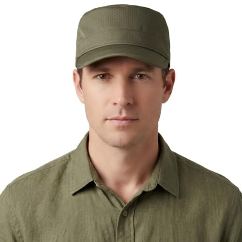 Michear klassisk premium armékeps herr snabbtorkande platt keps solhatt – justerbar 7 cm brätte UPF 50+ polyester för utomhus, Armégrönt, one size